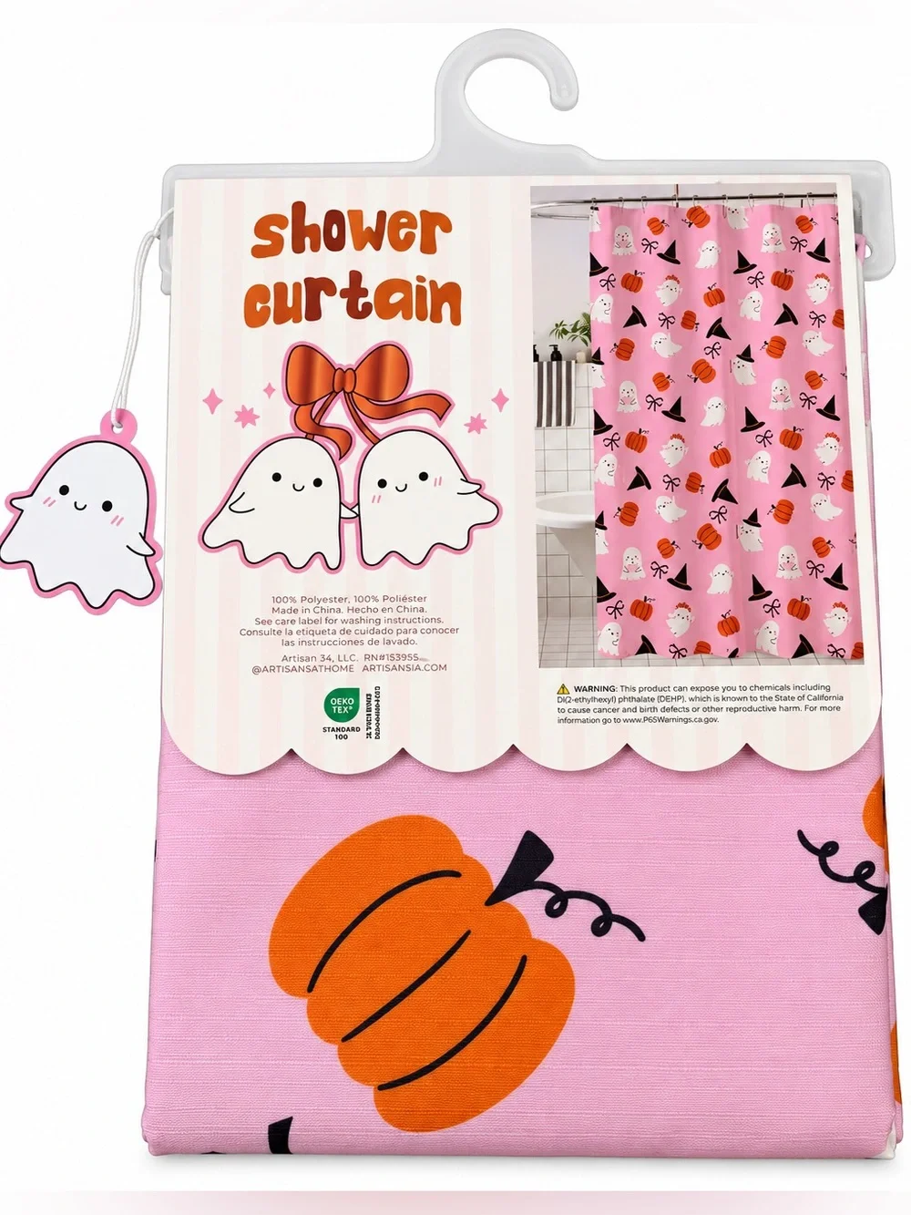 Pink Halloween Ghost Pumpkin Shower Curtain 72x72 Spooky Cute 🎃👻